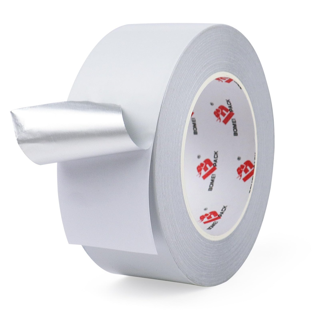 BOMEI PACK Aluminum Foil Tape,Gray White Foil Tape HVAC Sealing & Patching Hot Cold Air Duct Tape Aluminum Foil Tape for Pipe, Metal Repair, HVAC, Air Ducts, Insulation (2 Inch)