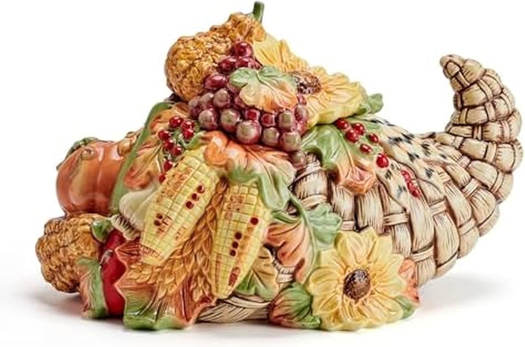 Fitz and Floyd Fall Harvest Cornucopia Cookie Jar Ceramic Figurine, 12 inch