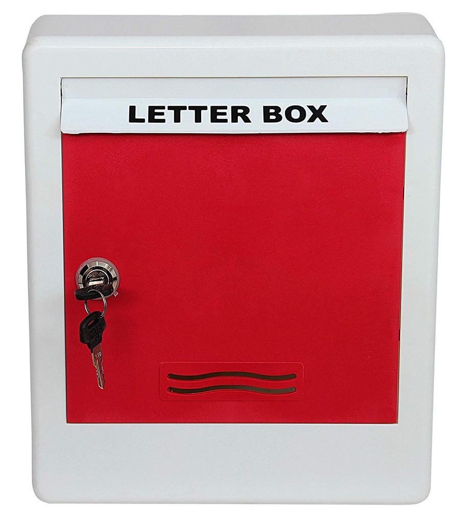 Lepose Durable Plastic Letterbox for Home, Gate, Office, Wall, Apartment, Banglow, Villas with 2 Keys in Red and White Colour