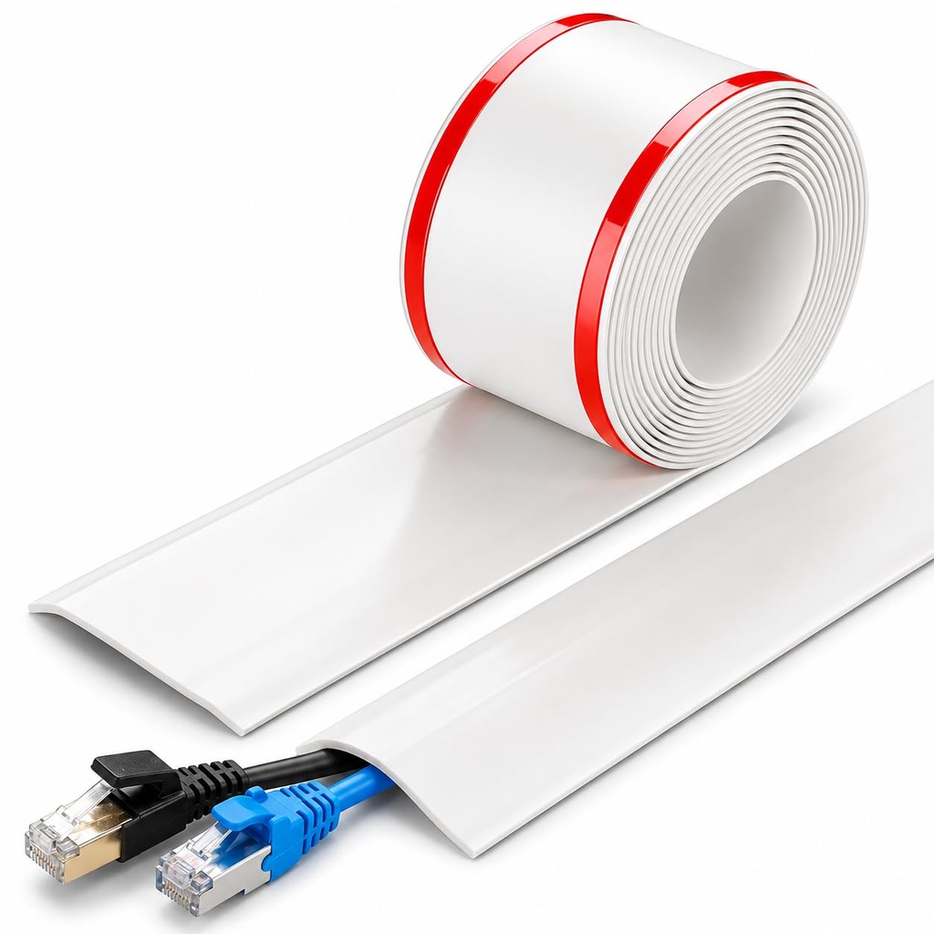 PVC Cord Cover | Floor Cord Cover | Self-Adhesive Floor Cord Hider | Flexible Cuttable Cable Protector for Wires, Reusable Cable Cover Protector | Cord Cover for Wall TV Extension Cables