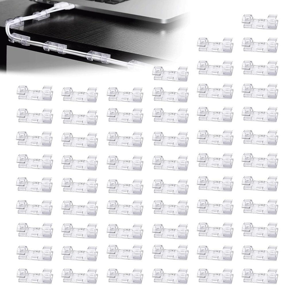 Self Adhesive Cable Tidy Wire Clips, 40 Pcs Cable Management Wall Cable Clips, Strong Viscous Transparent Cable Organizers for Home, Office, Car, Decoration Hanging, Fairy Light, Etc.