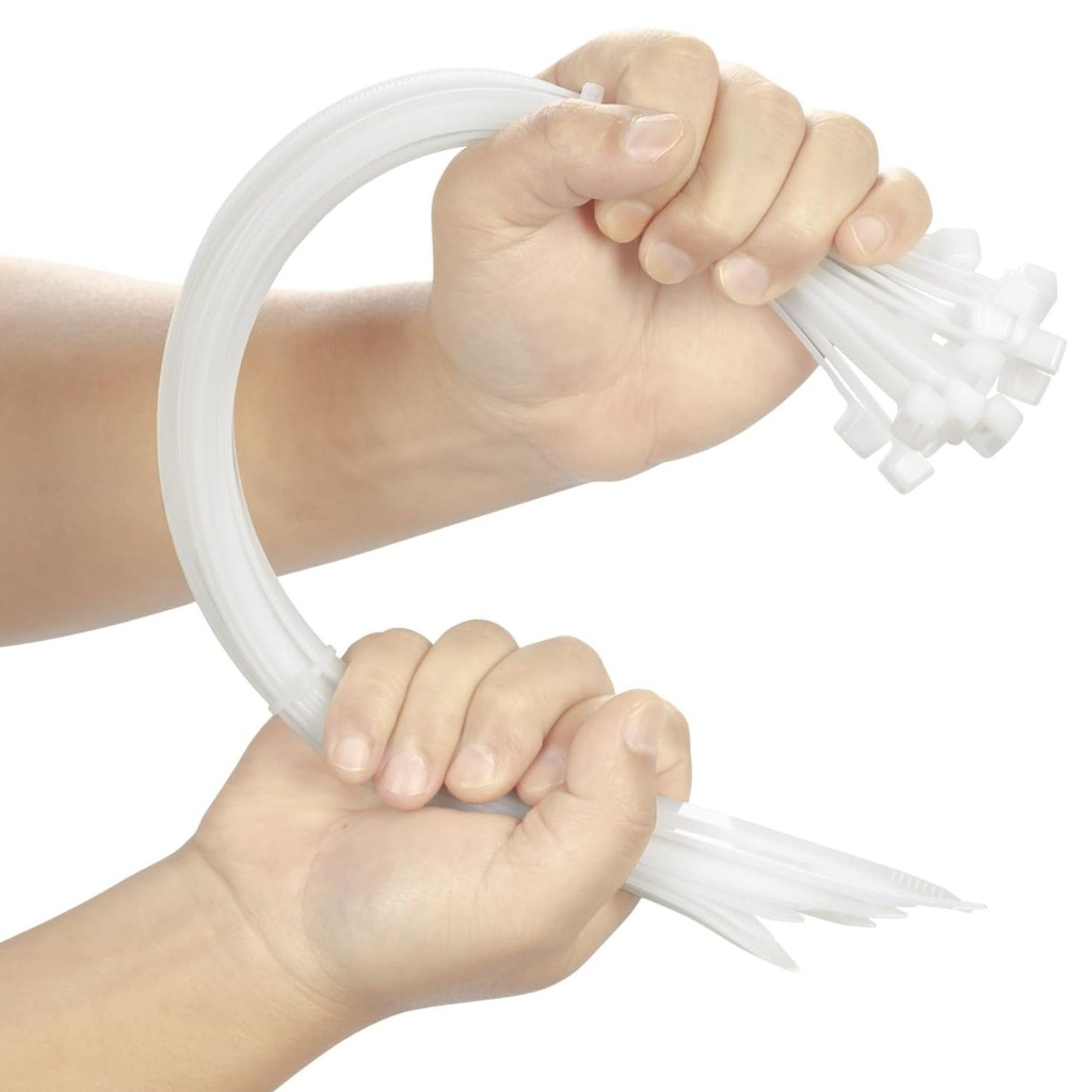 Hian 12-Inch White Zip Ties, 100-Pack – Heavy-Duty, UV-Resistant, Self-Locking Cable Ties for Indoor & Outdoor Use (White- 300mm x 4mm)