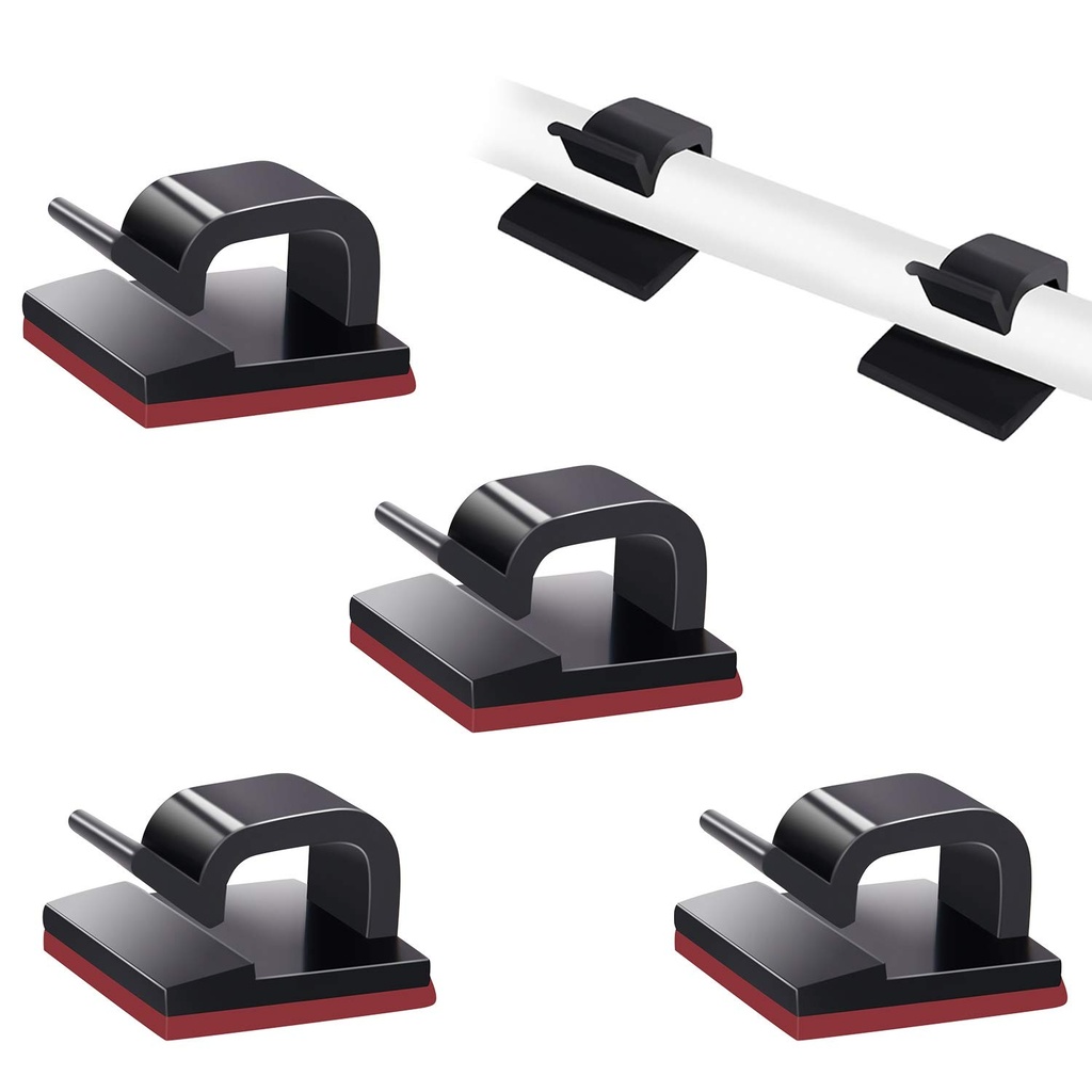 SOULWIT 50 Pcs Self Adhesive Cable Management Clips, Cable Organizers Sticky Wire Clips Cord Holder for TV PC Laptop Ethernet Cable Desktop Home Office (Black)