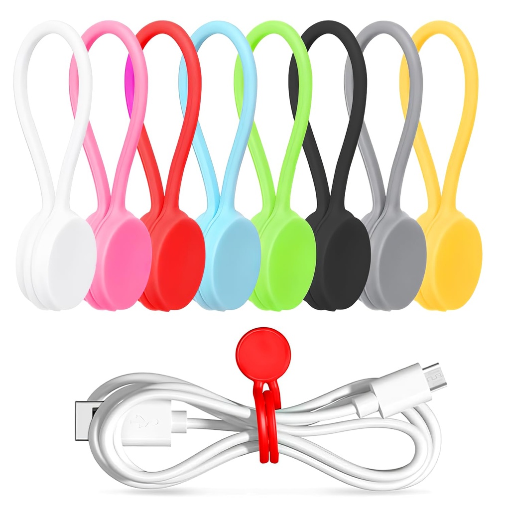 TecoKart® 8 Pack Silicone Cable Organisers - Wire Organiser Straps, Magnetic Twist Tie for Desk Management