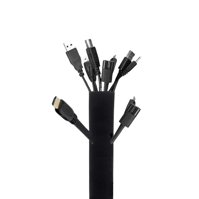 Wonder Care Soft Neoprene Cable Sleeve Wrap Cover Management Cord Wire Hider System with Zipper for TV Computer Office Home (Black, 19-20 Inch) - 1 Piece