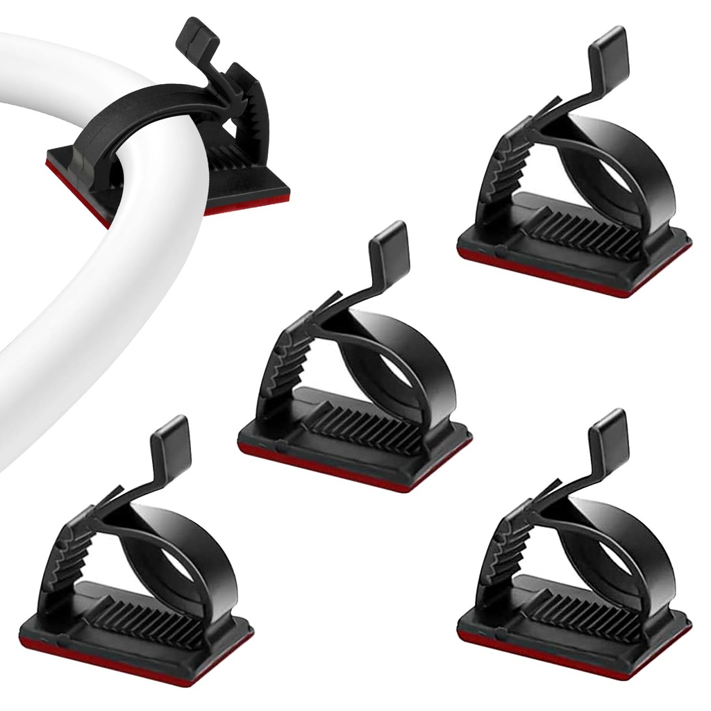 SOULWIT 50Pcs Adjustable Cable Management Clips, Adhesive Organizers Sticky Wire Clips Cord Holder for TV PC Ethernet Under Desk Wall Home Office, Black