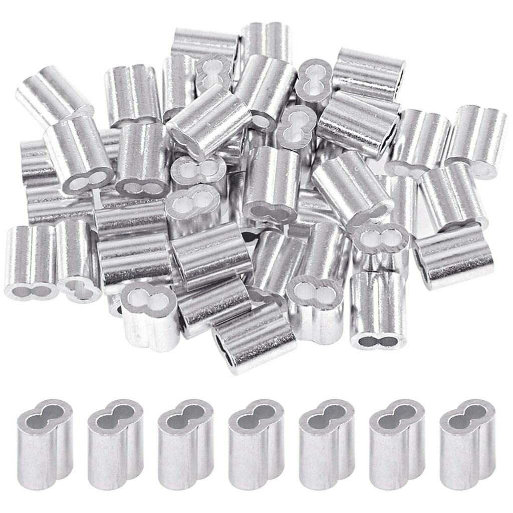 Glarks 200Pcs 5/64''(2mm) Aluminum Crimping Loop Sleeve Wire Rope Sleeves Double Barrel Ferrule for Wire Rope and Cable Line End (5/64''-200Pcs)