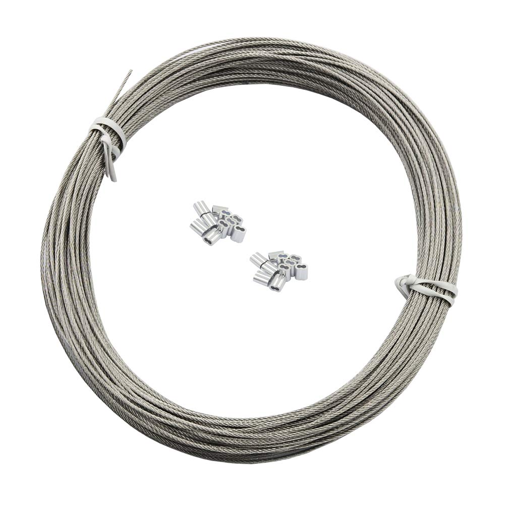 DGOL 100 feet 5/128 inch (1 mm) 316 Stainless Steel Rope Wire Marine Railing Cable,7x7 Standard Core,100 ft,with 20pcs Crimping Sleeves