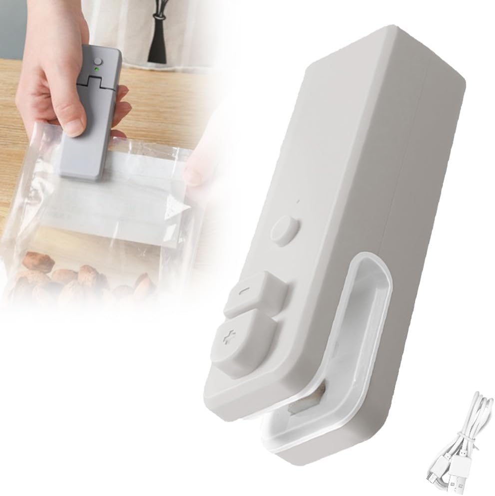 2 in 1 Mini Bag Sealer,2025 Upgrade Rechargeable Magnetic Snack Sealer,Household Small Handheld Snack Bag Sealing Machine for Plastic Bags,Snack Bags (Gray-1)