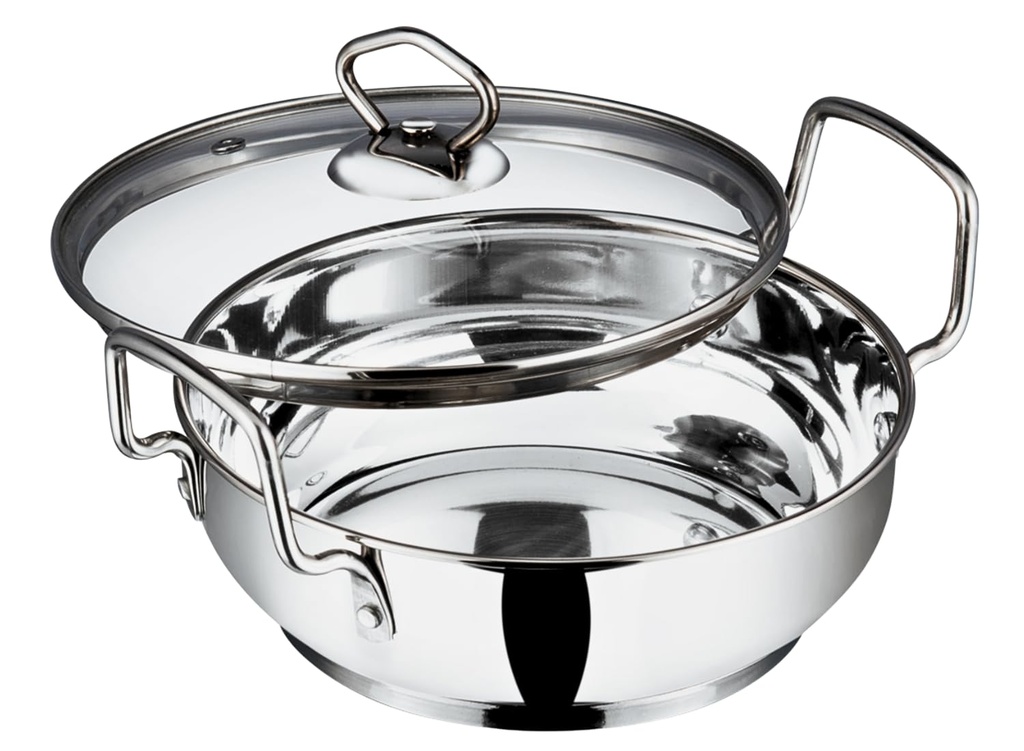 Vinod Stainless Steel Kadhai with Glass Lid 20 cm (1.7 Litre) | Extra Thick SAS Heavy Bottom Cookware | Induction & Gas Stove Compatible | Silver | 2 Years Warranty