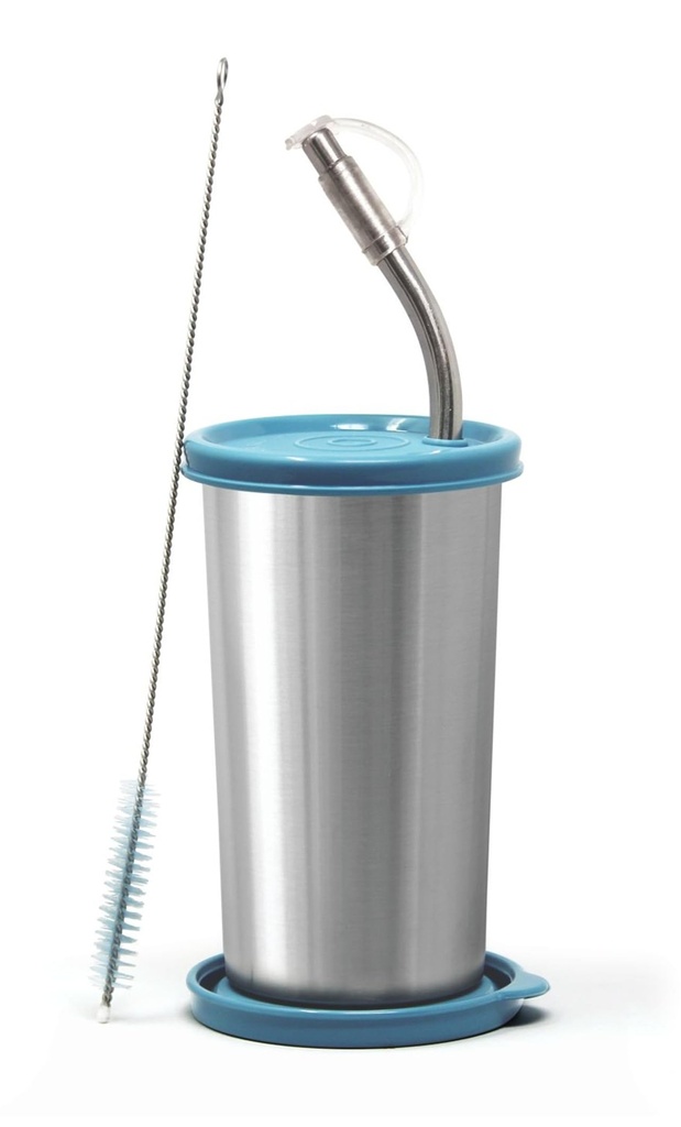 Signora Ware Sip Fast Stainless Steel Tumbler with 1 Straw and Two Lid | Leak-Proof | Reusable Straw | Lightweight and Portable | Non Toxic | Outdoor Activities | Smoothies & Shakes (420 Ml | E Blue)