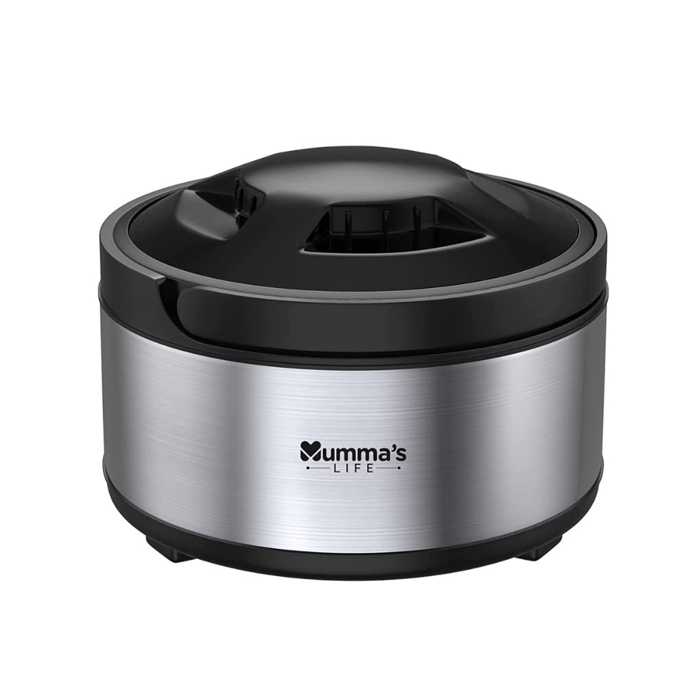 Mumma's LIFE Stainless Steel Thermoware Casserole with Lid for Roti/Chapati | Double Wall Insulated Hot Pot for Hot Meal/Chapati/Curry Set of 1 (1500ML), Silver