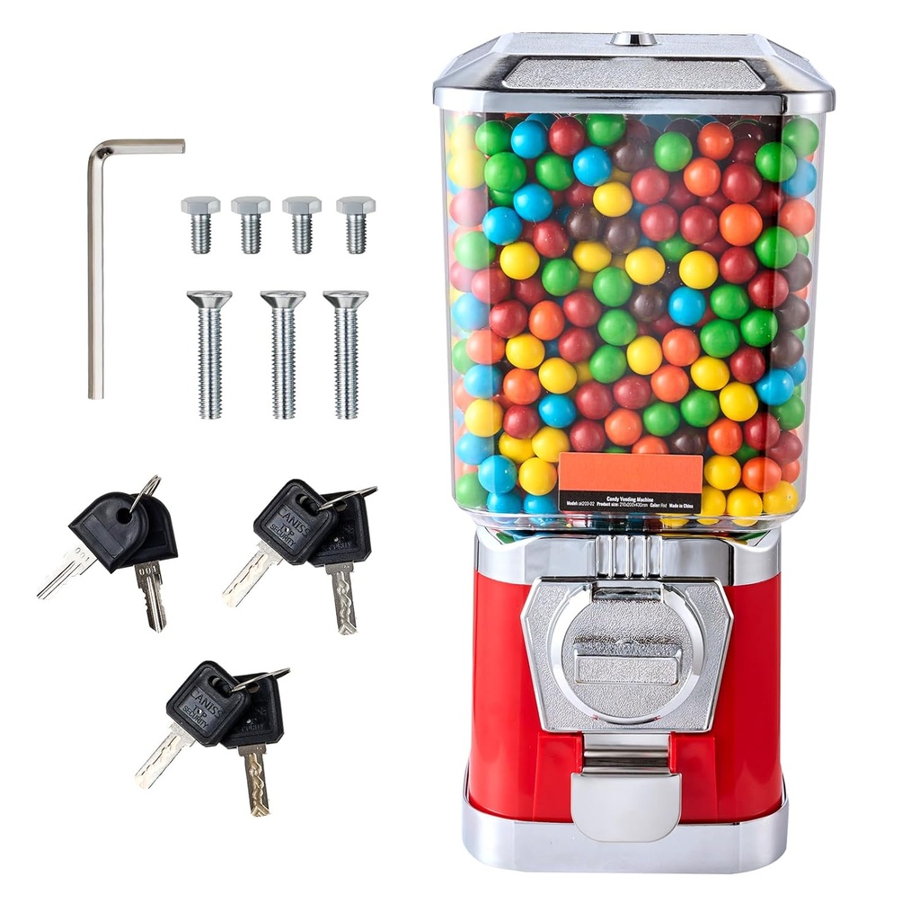 Happybuy Gumball Machine for Kids, 17"H Candy Vending Dispenser, Coin Operated Bank for Toys & Candy, PC, Red