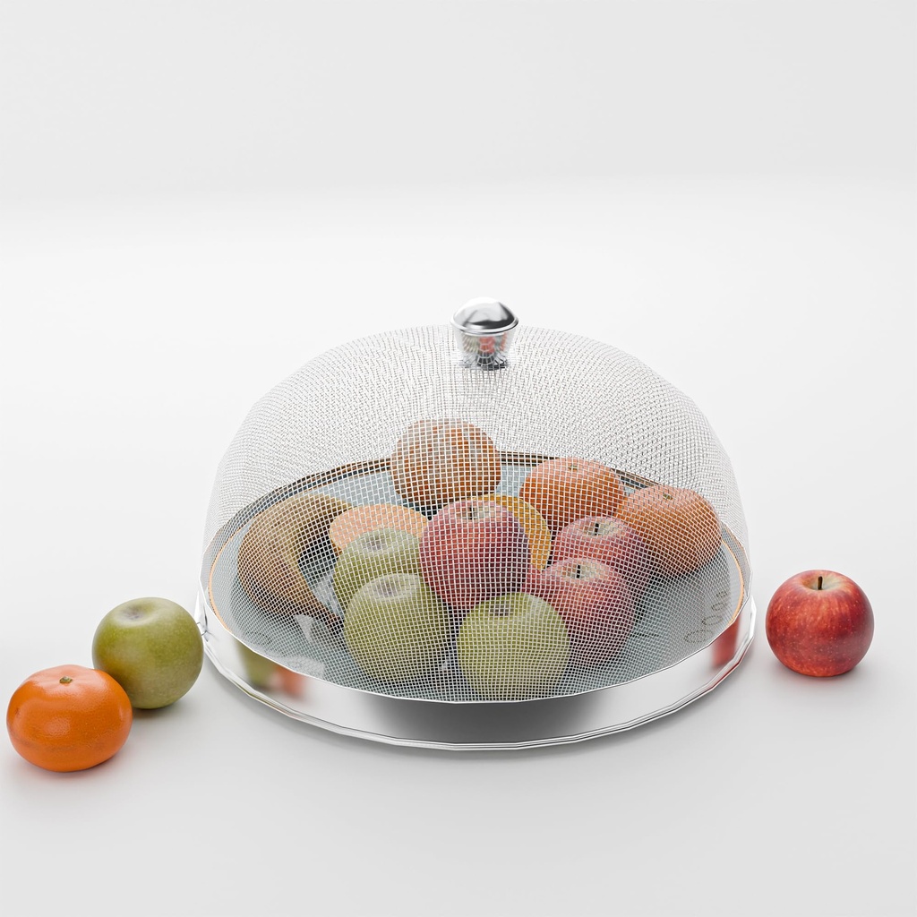 Kuber Industries 10 Inch Mesh Guard Stainless Steel Food Cover Dome | Dish Cover Net Basket for Kitchen & Outdoor Use | Protects Food from Mosquitoes, Insects and Flies | Silver