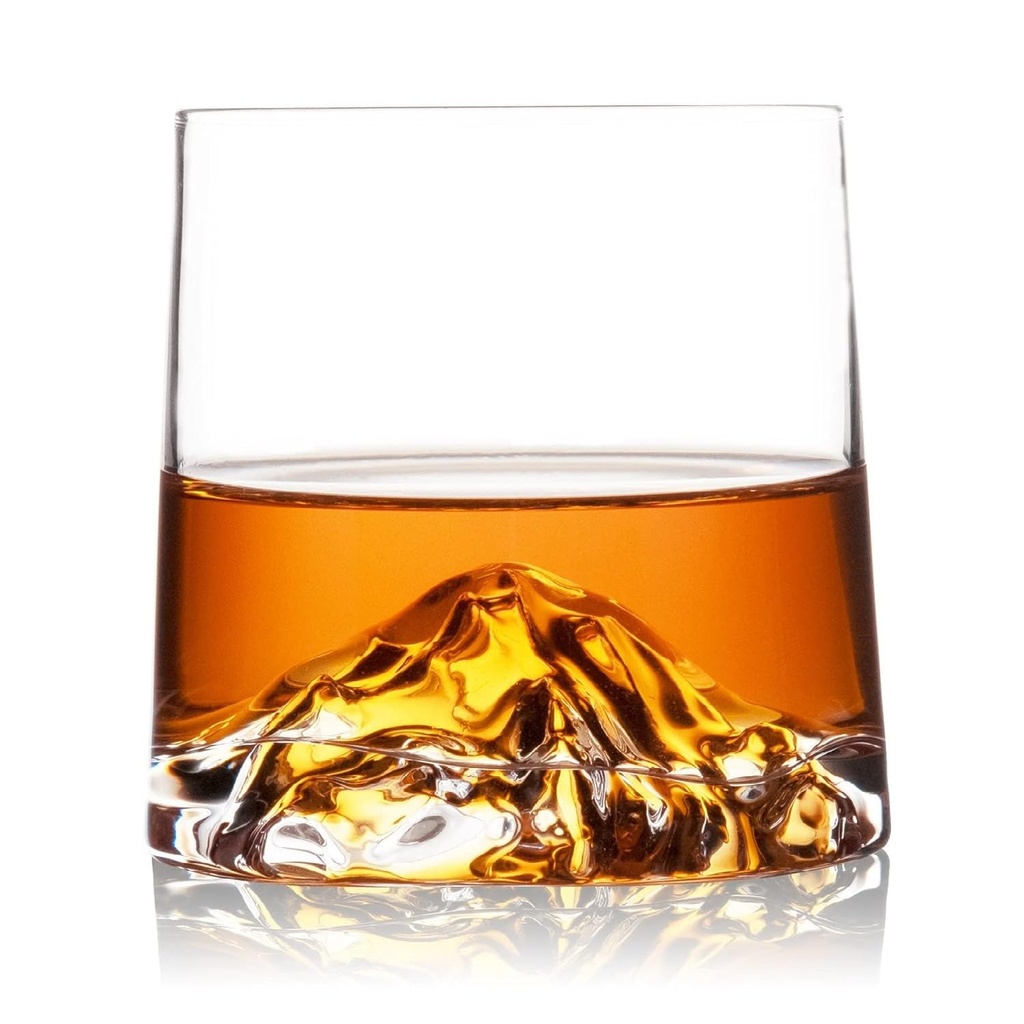 Premium Mountain Base Whiskey Glass Set of 2, 230ml Crystal Tumblers for Bourbon, Scotch & Cocktails (2, Everest)