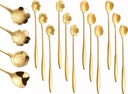 12Pcs Flower Dessert Spoons, Coffee Teaspoon Set Stainless Steel Tableware Sugar Spoon Small Tea Spoons Cafe Bar Spoon Cute Coffee Teaspoon Mini Tableware, 4 Styles (Gold) (12), 18cm