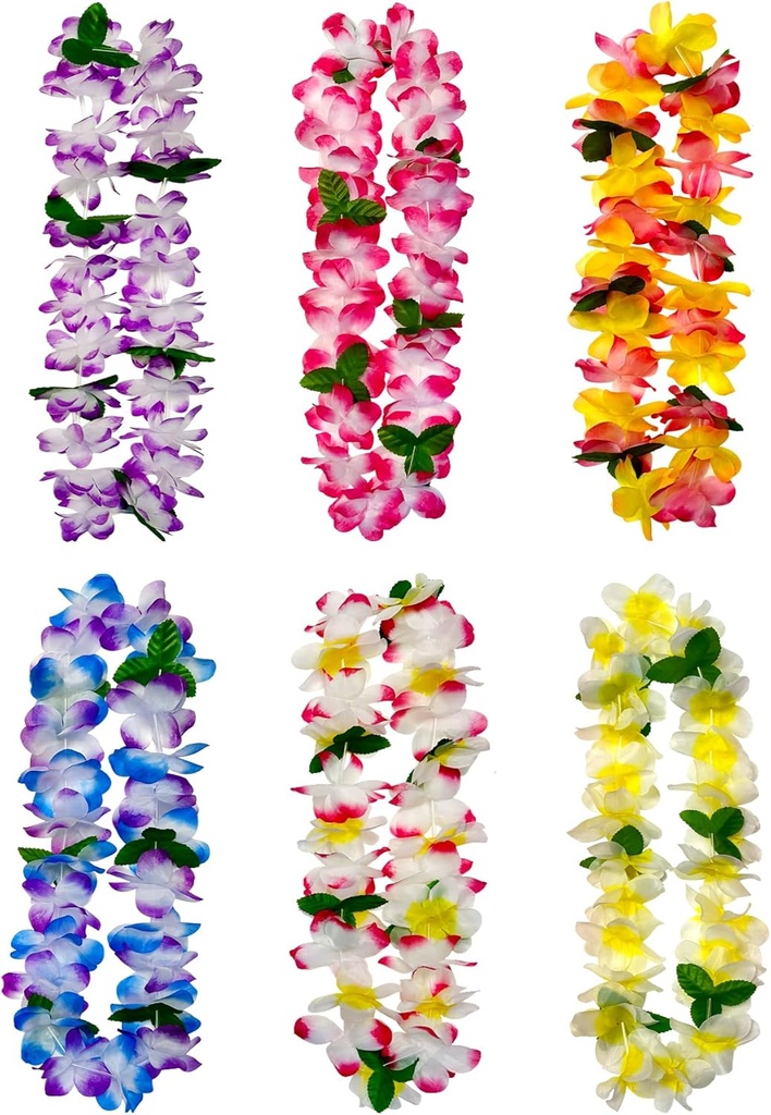 FreshDear 6 Counts Hawaiian Leis Bulk,leis for luau party,hawaiian leis for adults,beach party favors for adults,Summer Beach Vacation,Theme Party Decorations