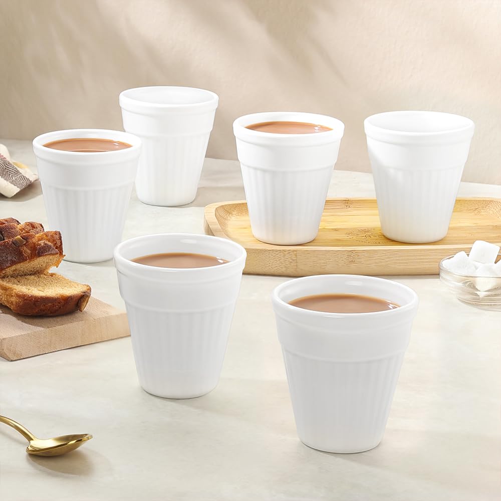 Larah by BOROSIL 6 Pcs Tea/Coffee Opalware Kulhad Set, 100 ml Each, Microwave & Dishwasher Safe, Bone-Ash Free, Crockery Set Ideal for Daily Use & Gifting, White