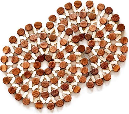 2 Pieces Flower Shape Bamboo Wood Coasters Heat Insulation Pad/Table Mats Placemats for Big Pans Pots - Brown