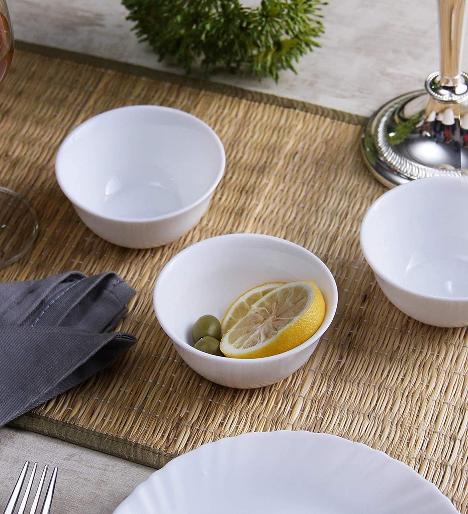 La Opala Ivory Veg Bowl Set of 6, Opal Glass, White, 0.19 Liters