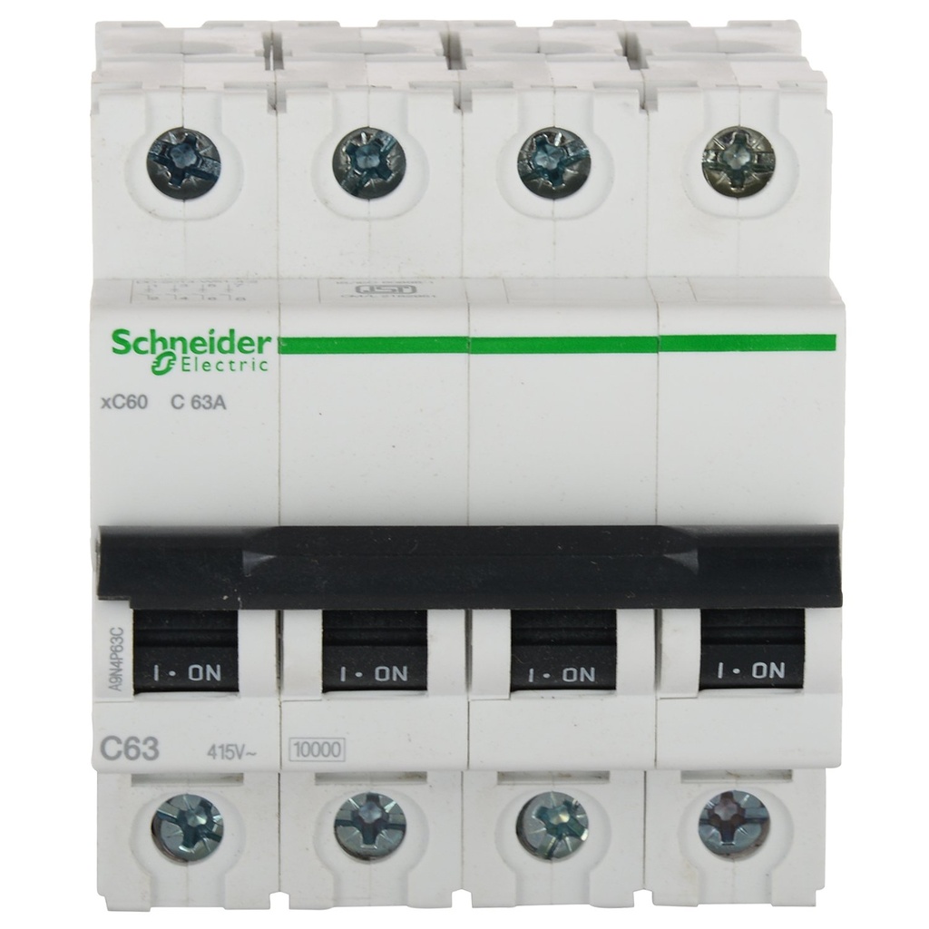 Schneider Electric Acti9 63A 4-Pole MCB(C Curve)| 10kA Short-Circuit Protection | Industrial & Residential Use | DIN Rail Mount | Overload & Short Circuit Safety| IEC Certified, White(ACT 9 'C' CURVE)