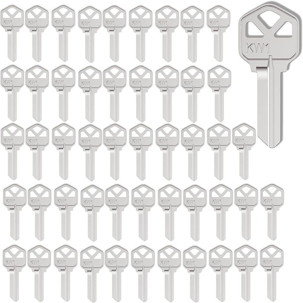 KW1 Blank Key Blanks, Pack of 50 Uncut Blank Keys in Premium Copper Structures Blank Keys