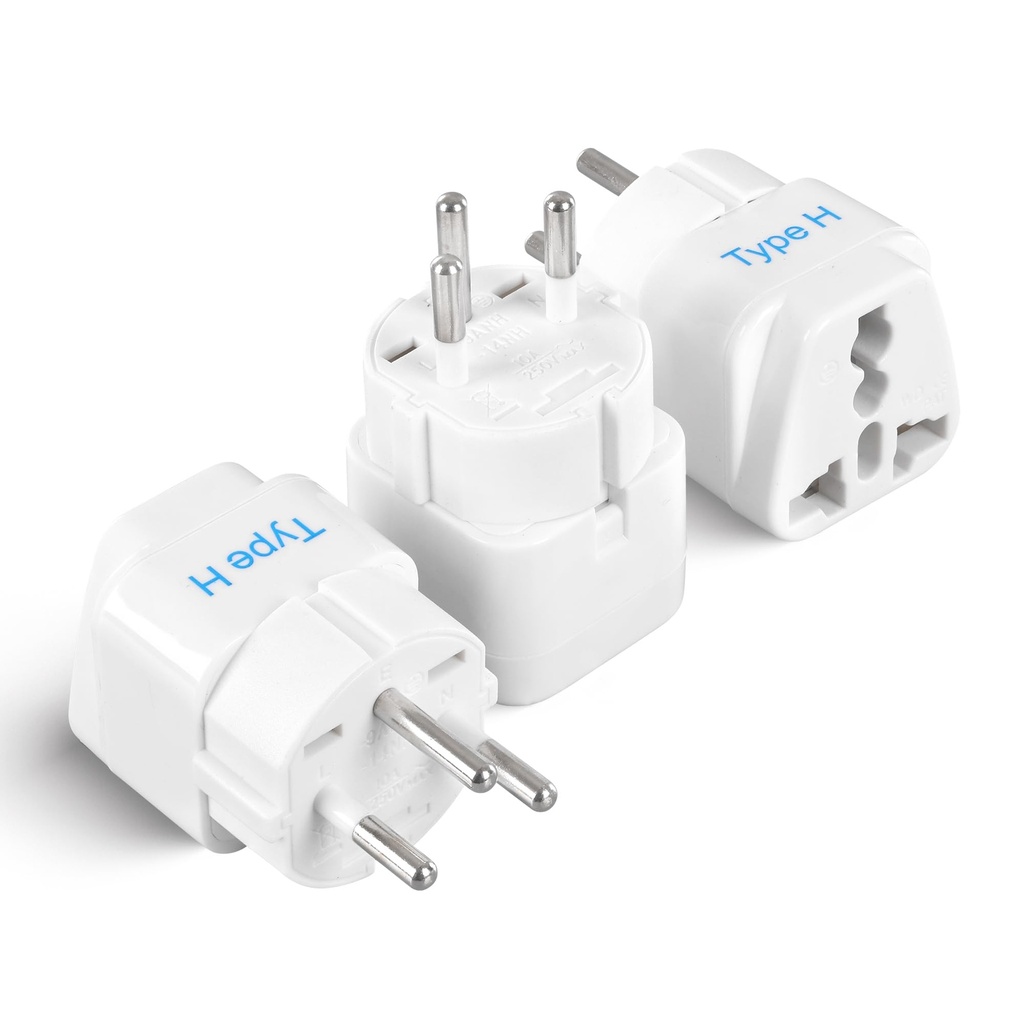 Ceptics India to Israel, Gaza, Palestine & More (Type H) Travel Adapter Plug - CE Certified - RoHS Compliant - White Color - 3 Pack (GP-14-3PK)