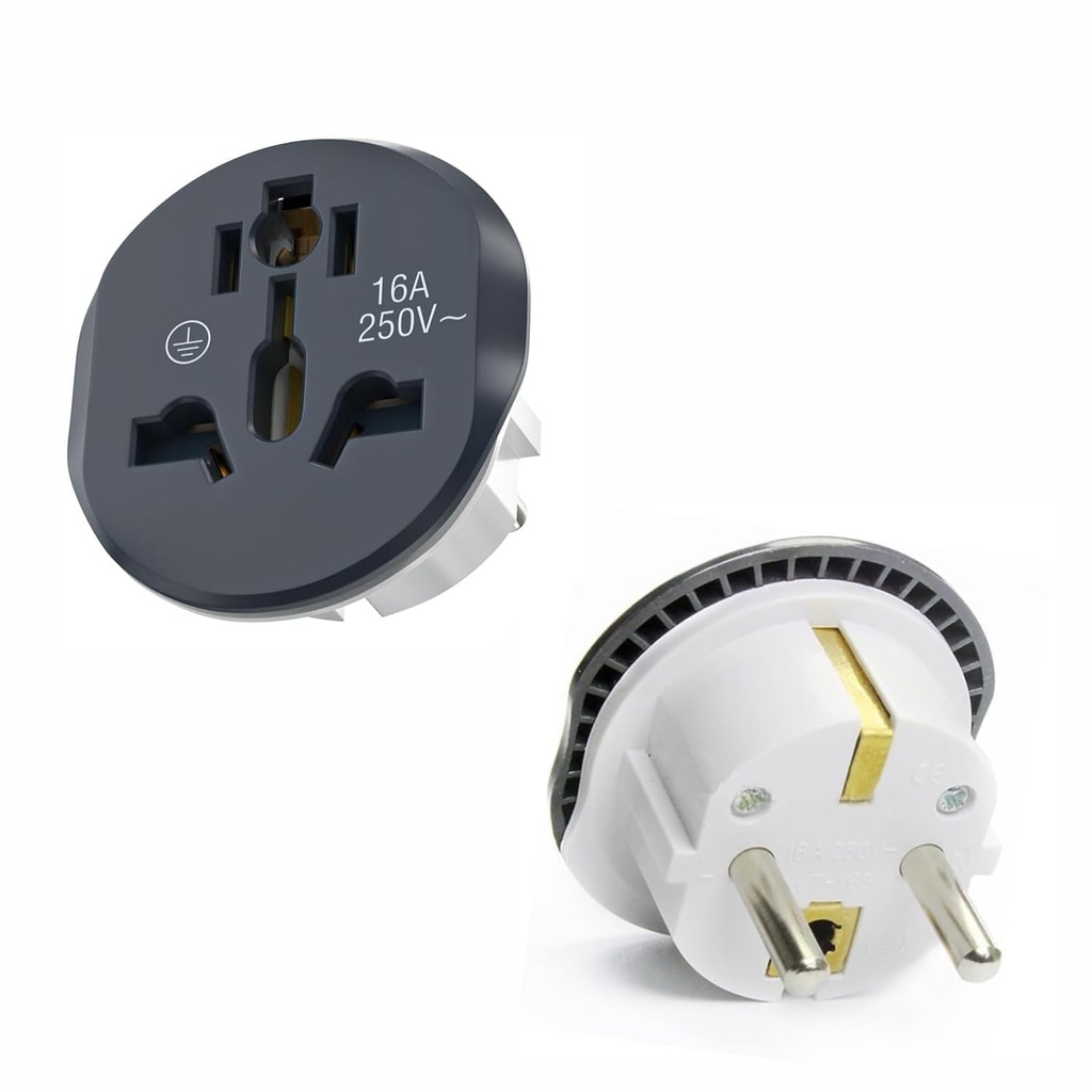 Universal Travel Adapter 2 Pin Plug 16A/250V | Compact Multipurpose International Power Plug for Europe, US, UK, AUS & 150+ Countries | Surge Protection & LED Indicator