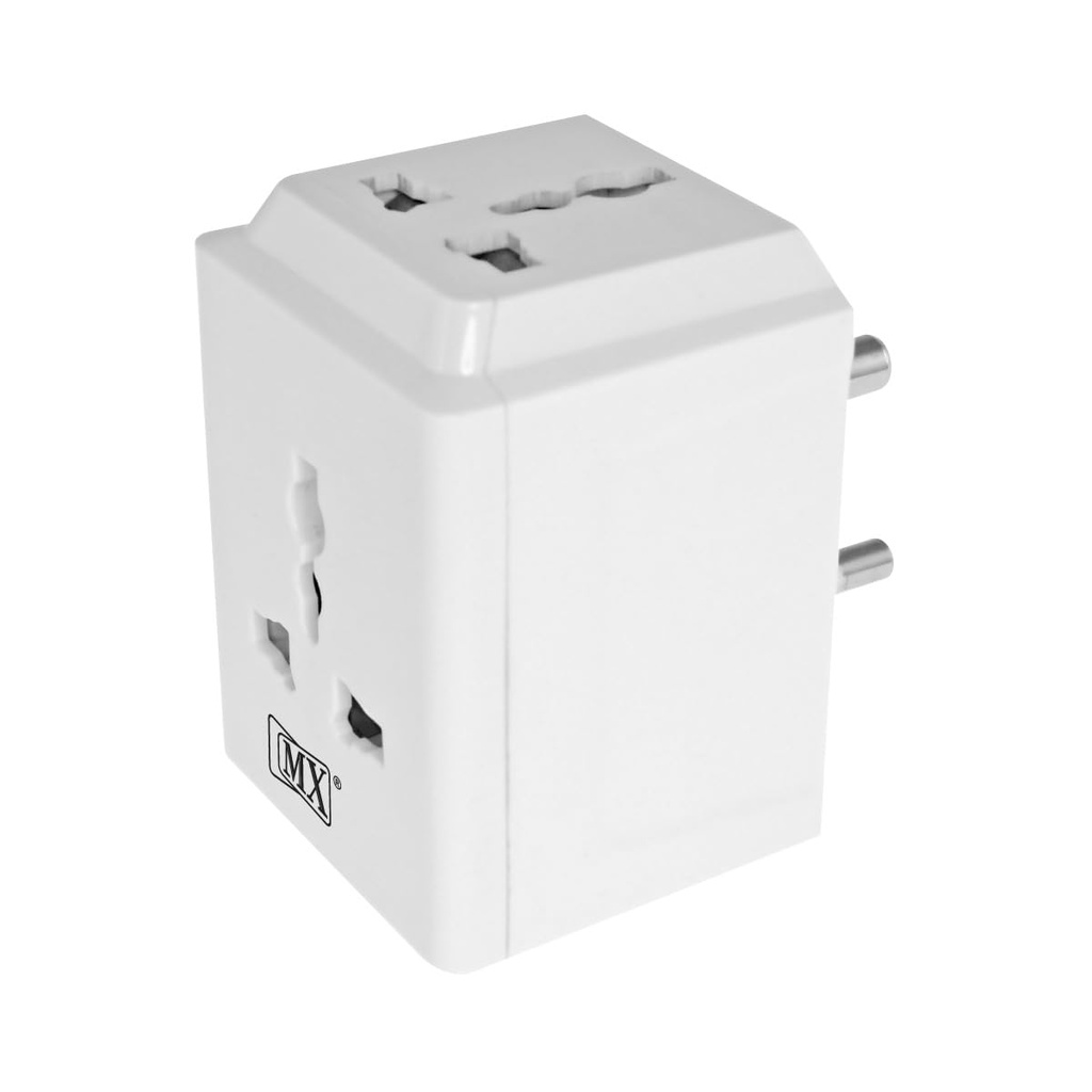MX 3 Pin Universal Travel Adapter | Multi-Plug Socket for 2-Pin & 3-Pin Devices | 3-Way Outlet, 250V Max | Compatible with Laptops, Mobiles, Home & Office