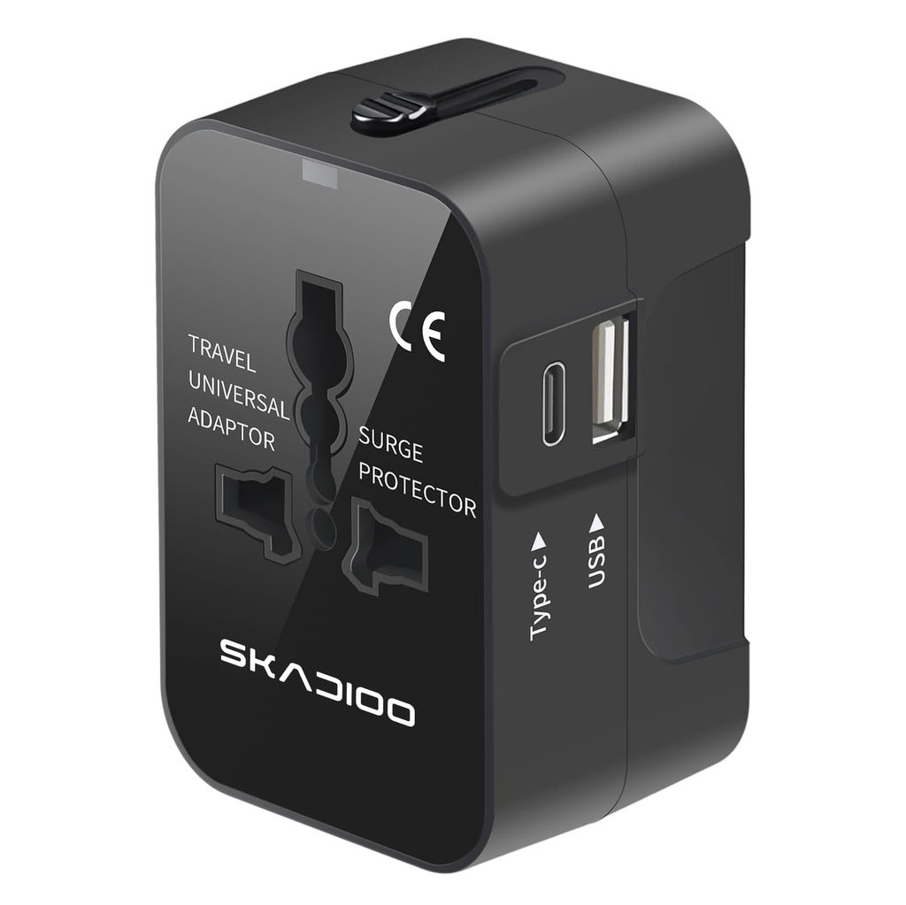 SKADIOO Universal Travel Adapter All in One – 2.4A Universal Adapter Travel, Multi Plug Type C Power Converter for 150+ Countries, Compact and Portable Design