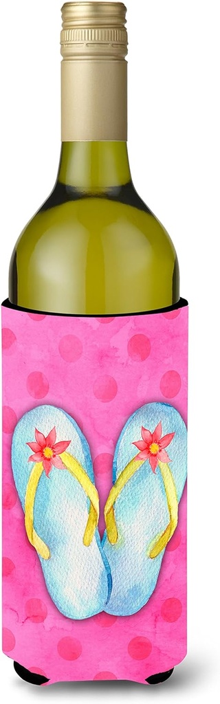 Caroline's Treasures BB8184LITERK Flip Flops Pink Polkadot Wine Bottle Hugger, Pink Bottle Cooler Sleeve Hugger Machine Washable Collapsible Insulator Beverage Insulated Holder