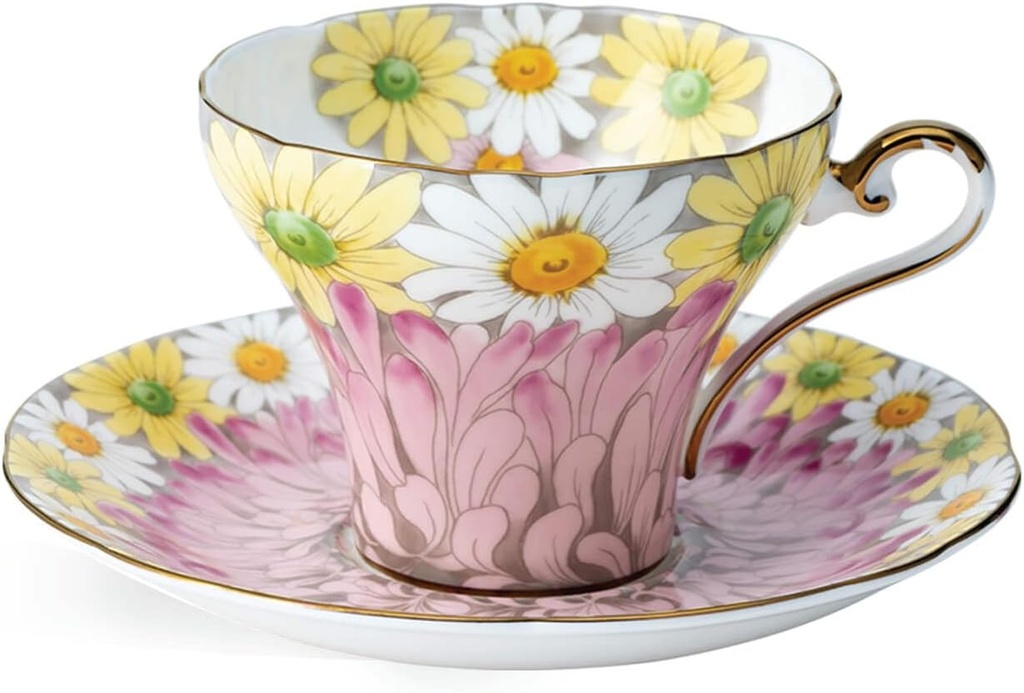 Aynsley Daisy Corset Fine Bone China English Tea Cup and Saucer Set, 5.1 oz(Pink)