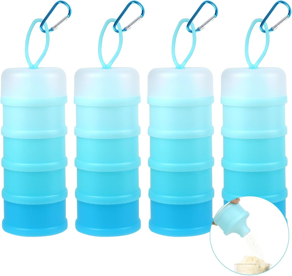 4 Pack Protein Powder Container,Formula Dispenser On The Go, 4 Stackable Protein Powder Dispenser with Funnels,Portable& Leakproof Keychain Protein Powder Container for Fitness Travel (Blue)