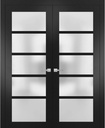 SARTODOORS Quadro 4002 | Double Swing Interior French Doors with Glass with Frosted Glass, MDF, Prehung, Hardware Included, 48x84, Black, Modern