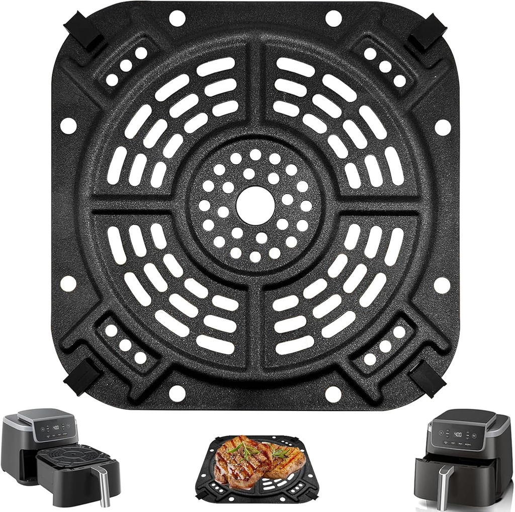 GWY Air fryer Replacement Parts for Ninja AF141 Air Fryer Pro 4-in-1 5 QT, 8.5''×8.5'' Air Fryer Grill Pan Grill Plate Crisper Plate Accessories Tray Rack with Rubber Bumpers, Dishwasher Safe