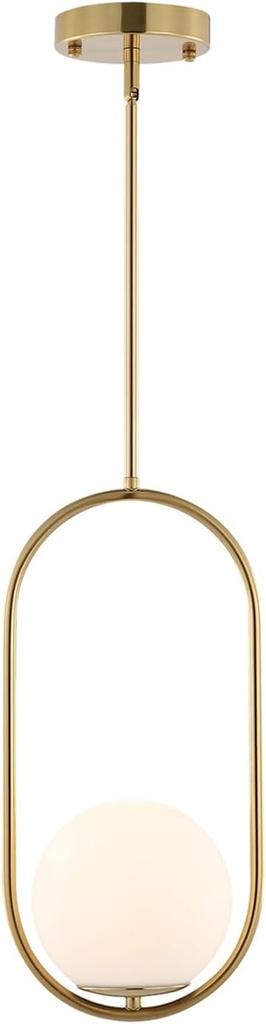Modern Gold Globe Pendant Light Mid Century Chandelier 1-Light Brushed Brass Ceiling Hanging Lighting Fixture with White Globe Glass Shade for Kitchen Island Dining Room Bedroom