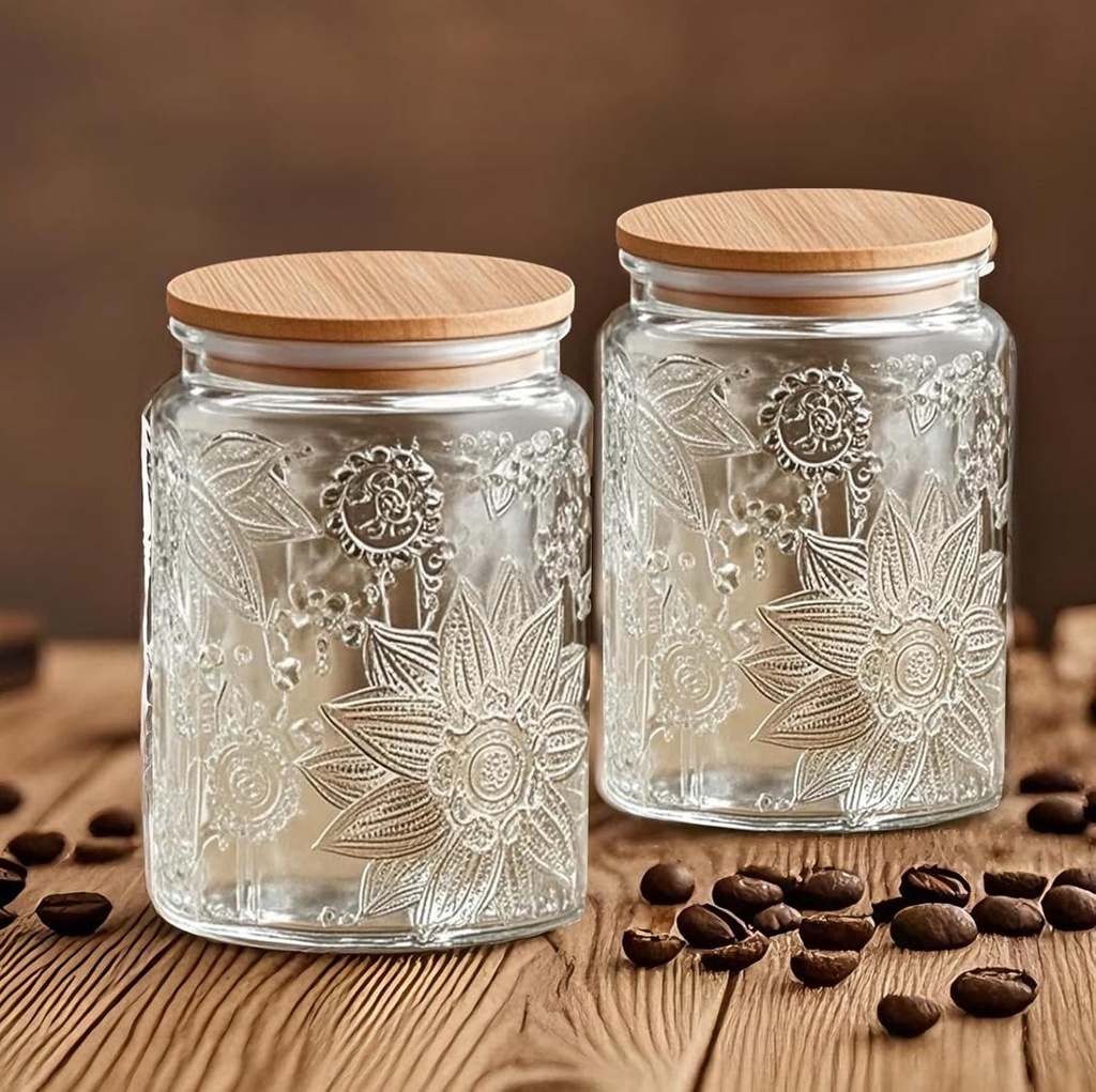 2 Pack Glass Storage Jar with Bamboo Lid, 23.7 FL Oz Kitchen Glass Food Storage Containers for Candy, Coffee Tea Beans, Oats,Flour, Grains