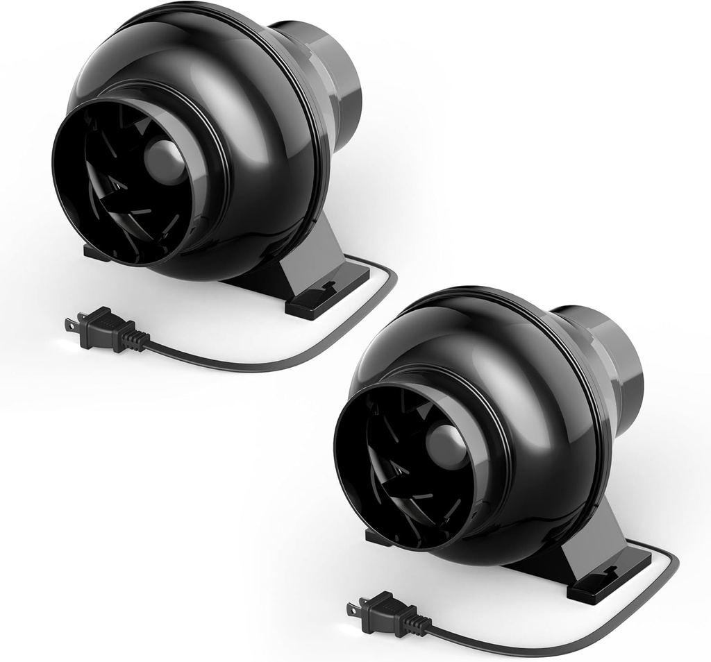 HealSmart 4 Inch 195 CFM Exhaust Ventilation Fan for Grow Tent, Attic, HVAC, Basements or Kitchens, Low Noise, 2 Packs, Black