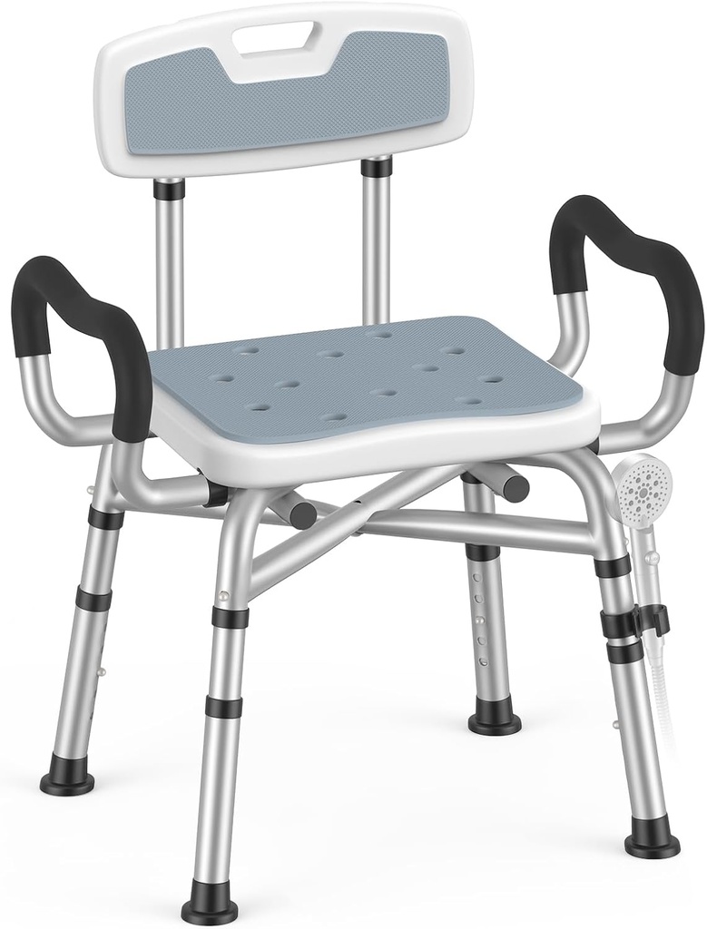 Shower Chair for Inside Shower with Arms and Back, Height Adjustable with Enhanced Non-Slip Feet, 600 lbs Heavy Duty Shower Seat for Bathtub, Safety Bath Seat for Elderly, Adults and Disabled