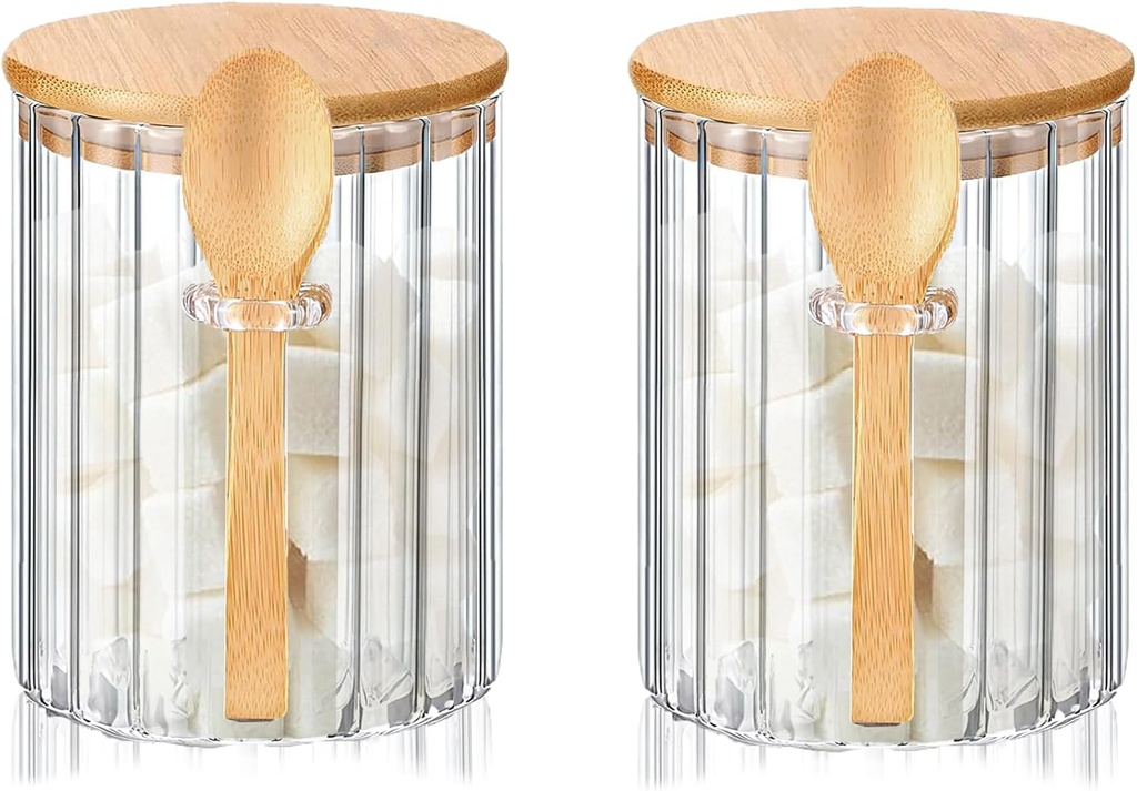 Glass Jar Sugar Container with Bamboo Spoons Lids 16 oz Sugar Bowl Coffee Bar Food Storage Jar Cereal Nuts Salts Coffee Tea Flour Sugar Container Spice（2Pack）