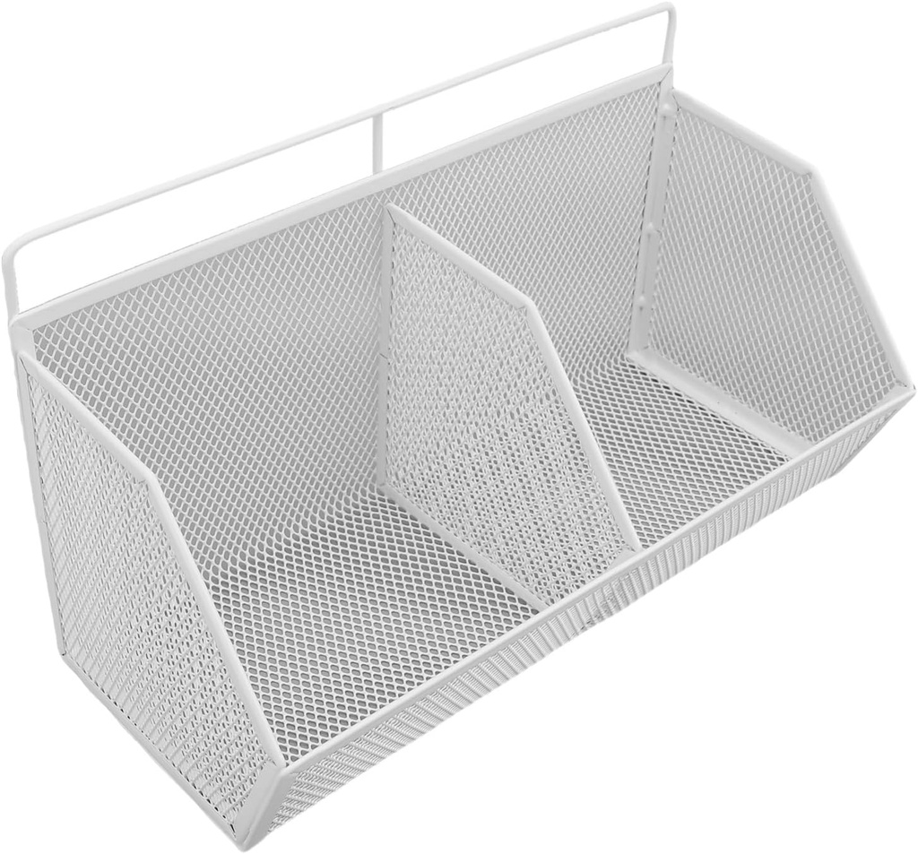 Metal Wire Basket, Hanging Kitchen Food Basket Storage, Wall Mounted Adhesive, No Drilling, Strong Viscosity, 11lb Capacity, 25.5x10x15cm, For Bathroom, Laundry (White)