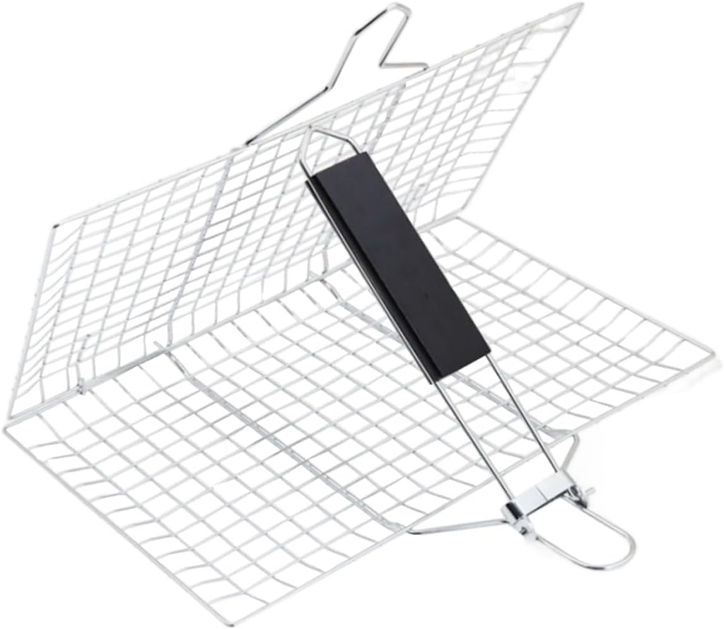BESPORTBLE Stable Bbq Grilling Basket Stainless Steel for Vegetables Lodge Camping Party Heat-resistant Handle