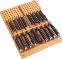 Utoplike In-drawer Knife Block Bamboo Kitchen Knife Drawer Organizer Large, Handle Steak knife Holder without Knives, Fit for 16 Knives and 1 Sharpening Steel (Knives & Sharpening Not Included)