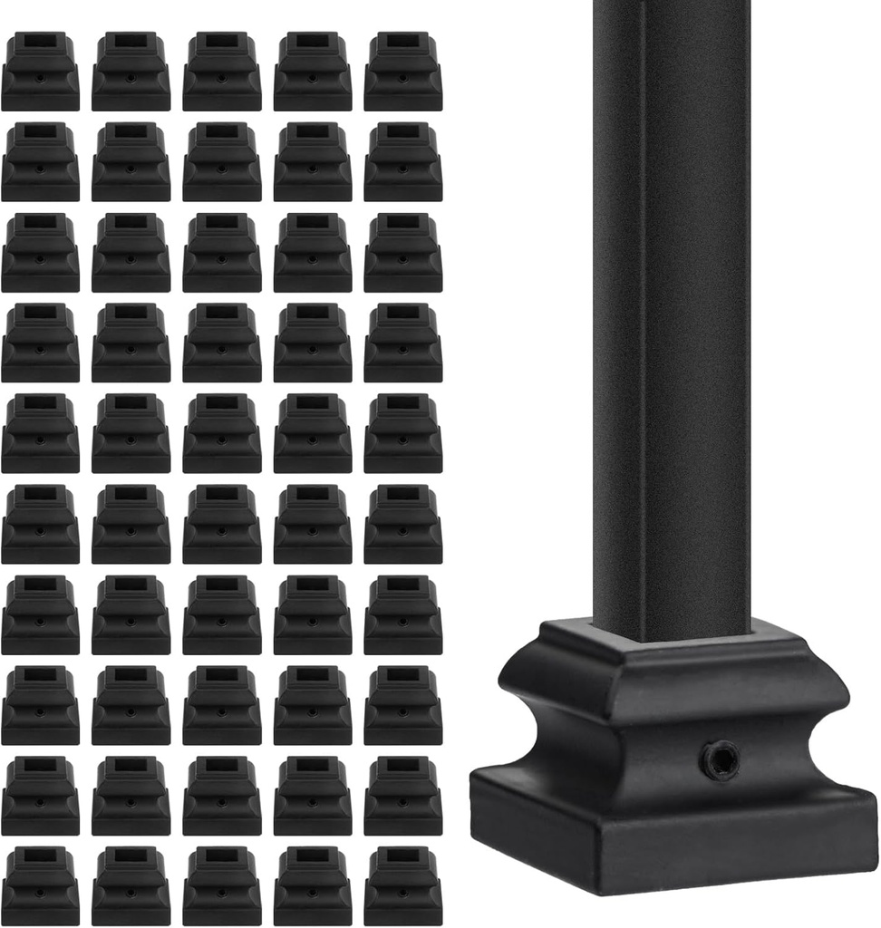 Iron Baluster Shoes - Flat Shoe with Screw - for 1/2" Square Balusters - Set of 50 (Satin Black)