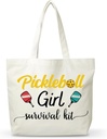 Women Pickleball Canvas Tote Bag, Funny Gifts For Pickleball Lovers, Aesthetic Shoulder Bag, Reusable Grocery Folding Shopping Tote, Thanksgiving Christmas Gifts For Friends Colleagues -A01