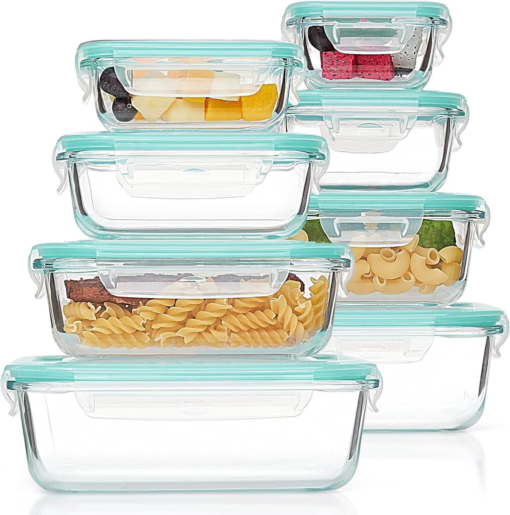 Vtopmart 8 Pack Glass Food Storage Containers with Airtight Lids, Glass Meal Prep Containers, Lunch Office Meal for Microwave, Oven, Freezer and Dishwasher, BPA Free