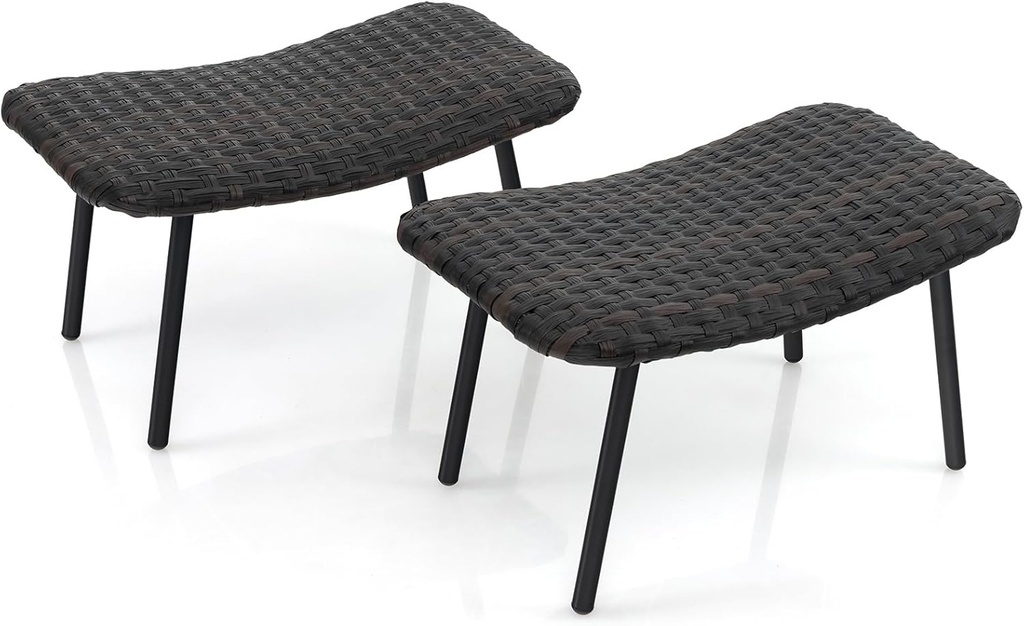 Tangkula Set of 2 Patio Ottomans, Multipurpose Rattan Ottomans w/Padded Quick Dry Foam & Heavy-Duty Metal Legs, Outdoor Wicker Footrest Extra Seating for Poolside, Backyard All Weather Resistant