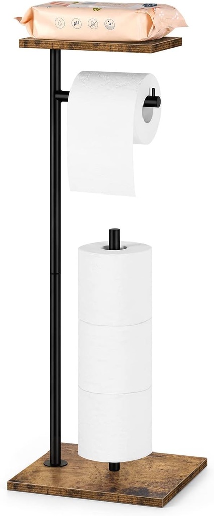 Rustic Brown Farmhouse Toilet Paper Dispenser - FreeStanding Tissue Roll Holder with Shelf for Bathroom Toilet Paper Storage