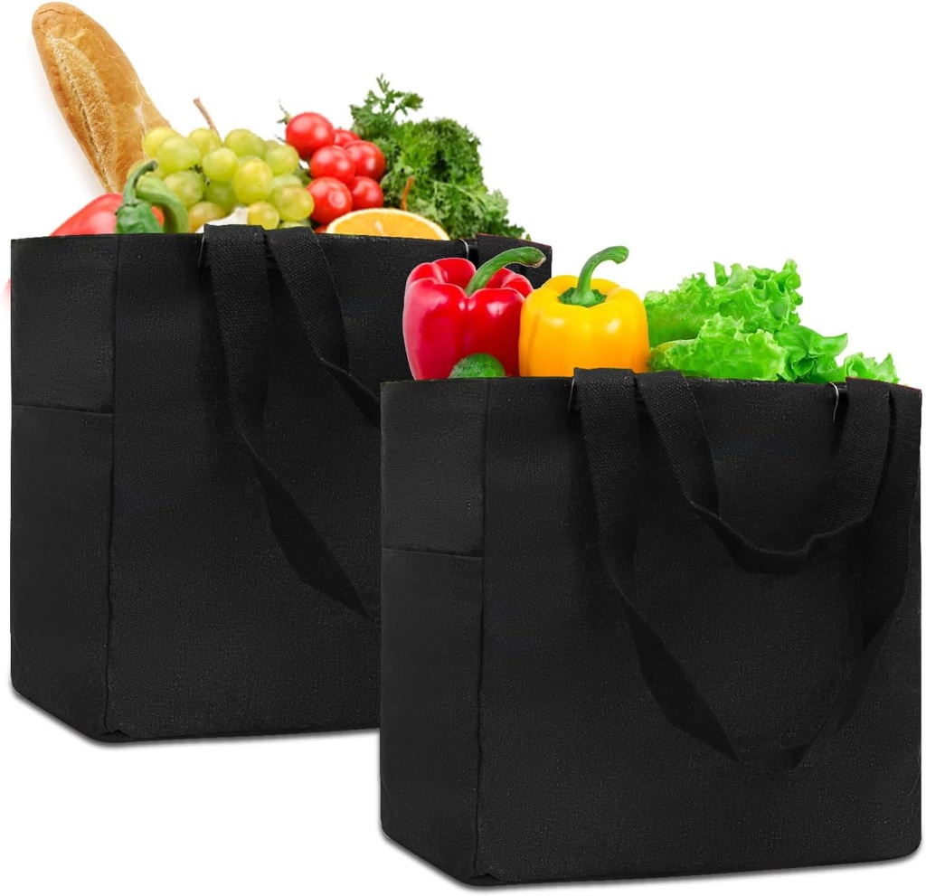 FINYOE SHOPPING HANDBAG- REUSABLE GROCERY BAG HEAVY-DUTY SHOPPING BAG CANVAS GROCERY BAGS GROCERY TOTES WITH HANDLES 2 PACK