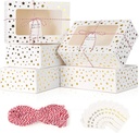 Ocmoiy 12 PCS Christmas Cookie Boxes for Gift Giving, 9x6x3 Inch Golden Star Treat Boxes with Window, Auto-Popup White Bakery Box for Chocolate Covered Strawberries, Dessert, Cupcake, Pastry Packaging